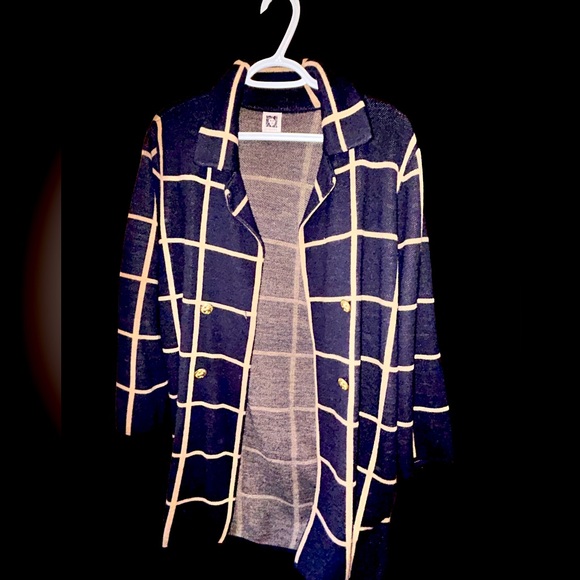 Anne Klein plaid navy blue and tan medium - Picture 1 of 3